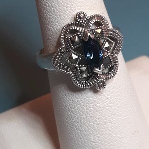 marcasite 925 Silver size 8 Sapphire ring